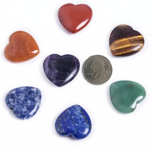 7pcs Heart <b>Stones</b> Reiki Healing Chakra Natural Crystal Tumbling Puffy Heart Stone 30mm for Balancing Meditation Making Pendant - Product Image 1