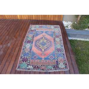 Alfombra Turca Vintage de 3.37x5.7 pies, Alfombra Decorativa, Alfombra de Lana Azul - Product Image 1