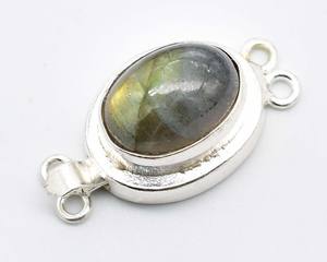 Forme ovale 23X11X10MM argent et plaqué or 18 carats Labradorite fermoir de boîte de pierres précieuses B618 fermoir de fabrication de bijoux pour 1 et 2 brins - Product Image 3