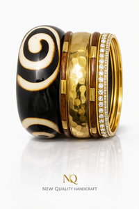 Elegant Ladies Bangle Set– Resin Printed & Gold Tone Metal <b>Stack</b> Bangles Fashion Jewelry Supplier Premium Handmade Bangles Set - Product Image 3