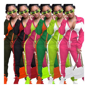 Envío de la gota de manga larga con cremallera frontal 2 piezas de bloque de Color ligero poliéster cortavientos chándal mujer 2025 - Product Image 1