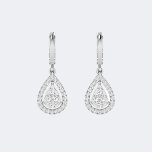 1.00CTW, Round, Cluster/Prong/Pave, Halo Cluster Drop / <b>Leverback</b> Dangle - Product Image 6
