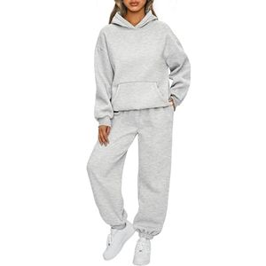 ชุดเสื้อนอกมีฮู้ด2ชิ้นโอเวอร์ไซส์ของผู้หญิงสำหรับใส่ในเลานจ์ฤดูหนาวผ้าทอแฟชั่นฤดูใบไม้ร่วงระบายอากาศได้ดี - Product Image 1