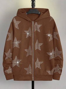 Latest <b>Design</b> Winter Men's Rhinestone Hoodies 100% Cotton Fleece Fabric Breathable Oversized Fit Customized Colors OEM Service - Product Image 5