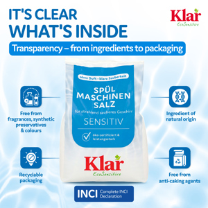 KLAR RTS 2 Vegan Eco Sensitive Perfect Dishwasher Salt Solid 2Kg Fragrance-Free Limescale Protection - Product Image 3