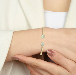 Premium High Finish 18K Gold Plated Adjustable Ethiopian Opal Twister <b>Bracelet</b> Pear Cab Bezel Setting Trendy Handmade Unisex - Product Image 2