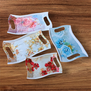 Vente en gros de plateau roulant de taille moyenne avec logo personnalisé plateau de service en mélamine plastique de qualité supérieure plateau alimentaire en bambou fabriqué par logo - Product Image 1