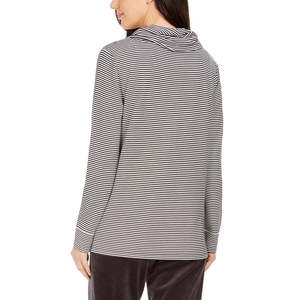 Charter Club Top informal con cuello vuelto y rayas para mujer, color negro, talla pequeña - Product Image 2