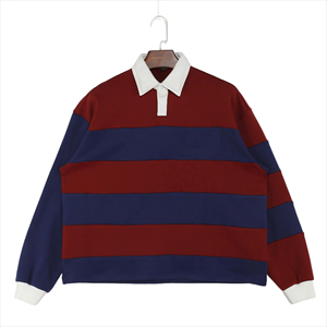 Polo de Punto a Rayas de Manga Larga para Hombre, Diseño Casual con Bloques de Color, Cuello Blanco, Patrón Rojo y Azul - Product Image 1