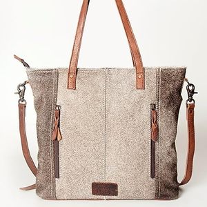 กระเป๋าโท้ทหนังวัวขนสัตว์มีสไตล์สำหรับผู้หญิงตกแต่งด้วยโซ่และมีซิปกระเป๋าช้อปปิ้งขนสัตว์ - Product Image 6