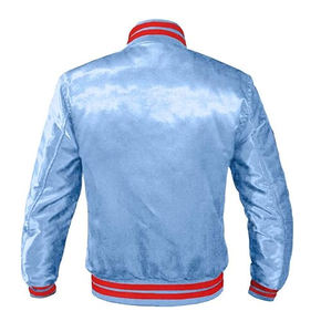 Chaqueta de béisbol de bombardero con parche de logotipo personalizado para hombre y mujer, ropa de abrigo de satén de gran tamaño, chaqueta universitaria de diseño OEM - Product Image 2