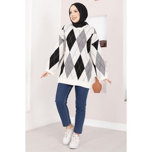 Suéter de Punto Color Crudo Premium con Patrón de Baklava, Transpirable, Estilo Coreano, Oversize para Chicas, Moda Casual de Invierno y Otoño, con Logotipo Frontal - Product Image 1