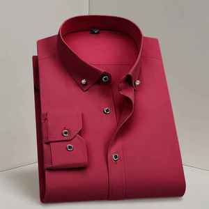 Camisa de vestir de negocios para hombre Venta caliente Formal Moda Básica Botón de diamante Manga larga Social Camisa blanca Ropa de talla grande - Product Image 1