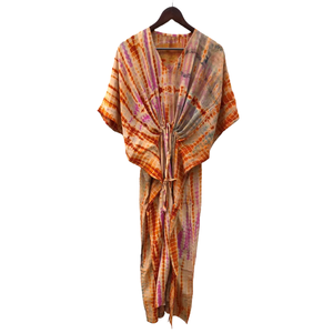 Caftán de Seda Crepé Tie Dye para Mujer, Vestido Sari Hecho a Mano, Salida de Playa, Mercado Mayorista al Mejor Precio - Product Image 1