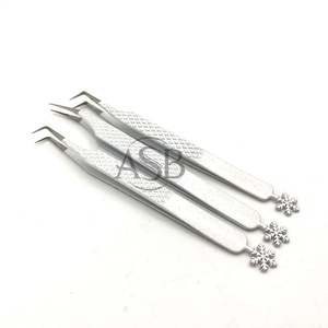 Pinces à épiler blanches en forme de flocon de neige, 90 degrés, fines et 90 degrés, courbées, pinces à épiler isolantes, service OEM personnalisé - Product Image 2