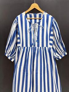 Elegante vestido MIDI estampado de algodón informal de línea A para mujer con cintura natural y manga abullonada-Uso diario para oficina y viajes - Product Image 4