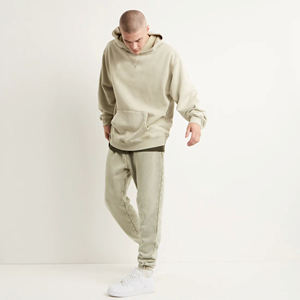 Sweat à capuche surdimensionné en coton délavé à l'acide, poids lourd, sans cordon de serrage, pull Streetwear, patchs de broderie personnalisés pour hommes - Product Image 3