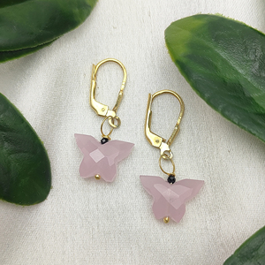 Boucles d'oreilles en pierres précieuses calecdonie rose en argent sterling 10x14mm papillon sculpture fil enroulé boucles d'oreilles en pierre fournisseur indien - Product Image 1