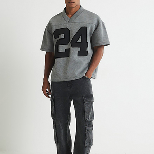 T-shirt pour homme de luxe de qualité supérieure Logo personnalisé T-shirts surdimensionnés lourds à col en <span class=keywords><strong>V</strong></span> T-shirt en jersey pour homme - Product Image 5