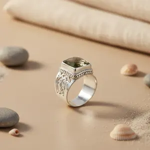 แหวนเงินแท้ 925 ทำมือสำหรับผู้ชาย ประดับด้วยควอตซ์สโมกกี้ ดีไซน์โบโฮ ลายเรขาคณิต ประดับด้วยพลอยโทแพซธรรมชาติ ของขวัญสำหรับเขา - Product Image 3