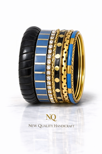 Elegant Designer Bangle Set – <b>Black</b> Resin Gold Plated <b>Bracelets</b> with Crystal Detail, Ladies Fashion Jewelry Bulk - Product Image 4