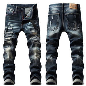 Jean en denim vieilli durable de qualité supérieure, pantalon en jean lavable à la mode avec motif solide, lavage déchiré et détruit - Product Image 4