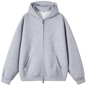 Sweat-shirt à capuche zippé gris clair classique : style minimaliste, doublure en polaire de qualité supérieure, essentiel pour le quotidien et le streetwear - Product Image 1
