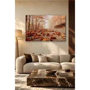 Impression sur toile de feuilles sèches sur une route forestière brumeuse de Fida - Product Image 2