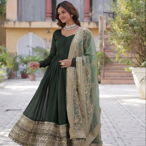Hermoso traje de seda suave largo Salwar último estilo tradicional indio paquistaní Kameez Dupatta vestido para fiesta boda funciones - Product Image 1
