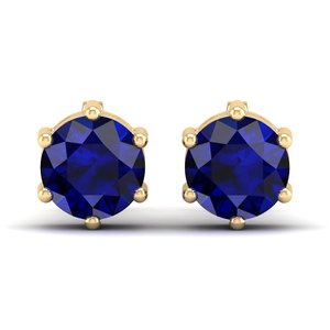 REYES, recién llegado, pendientes de tuerca de piedras preciosas de zafiro azul de 2 quilates de corte redondo en oro amarillo sólido de 14K y 18K, pendientes hechos a mano para mujer - Product Image 2
