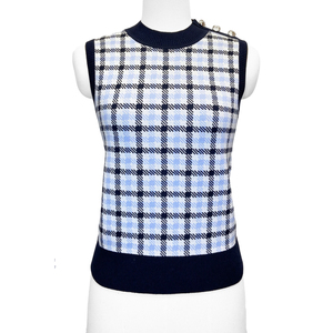 SS23 <b>Women's</b> Crew Neck <b>Sweater</b> <b>Vest</b> Custom Size Rayon Cotton Knitted Pointelle Front Logo Thin Casual Style Spring Solid - Product Image 1