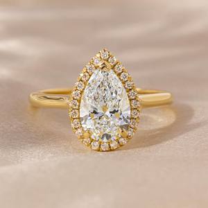 Anillo de compromiso de moissanita corte Pera de 11x7mm | Diseño de solitario Halo | Joyería fina de aniversario de boda nupcial de oro o plata OEM - Product Image 1