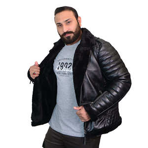 Veste en cuir asymétrique en peau de mouton noir pour homme, modèle B3 - Product Image 3