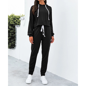 Ensemble de survêtements d'entraînement en coton polaire 2 pièces surdimensionné pour femmes, y compris sweat-shirt, pantalon de survêtement de salon - Product Image 3