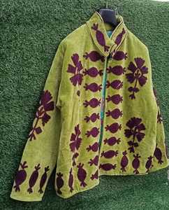 <b>Womens</b> <b>Velvet</b> Ethnic <b>Jacket</b> With Repeated Geometric Motif Embroidery Full Sleeves Stand Collar And Button Front Closure - Product Image 6
