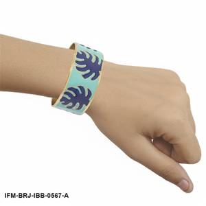 Bracelet en laiton feuille de Monstera, bracelet jonc en émail bleu tropical, bijoux botaniques bohèmes pour femmes, cadeau pour elle - Product Image 2