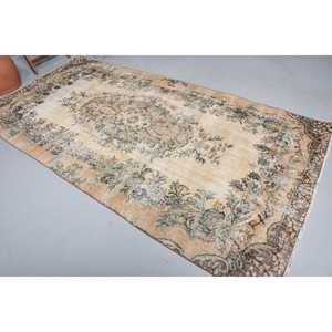 4.8x9.6 ft Vintage Rug, Rug, <b>Brown</b> Polka dot Rug <b>Wool</b> - Product Image 1