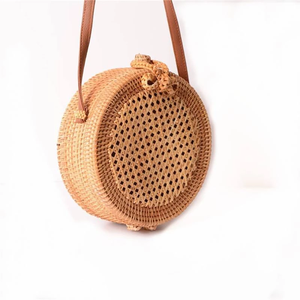 Bolso de mimbre de paja al mejor precio, bolso natural redondo para mujer, bolso circular minimalista a la moda - Product Image 3