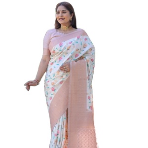 Seda Varanasi suave con estampado digital elegante y colección de Sari Grand Palau para mujer - Product Image 2