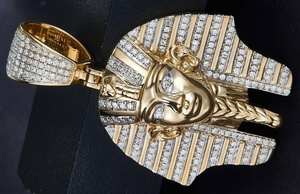 Nouveauté Pendentif en argent sterling 925 glacé avec moissanite, roi pharaon égyptien Toutankhamon, clarté VVS, plaqué or 14 carats, rhodié, charme pour homme - Product Image 6