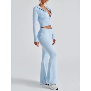 Conjunto de chándal de pantalones acampanados con capucha para mujer, ropa deportiva Y2K retro personalizada al por mayor - Product Image 2