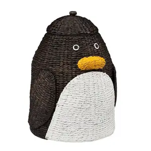 Eye-Catching Nova coleção Animal Cute Penguin Shaped Water Hyacinth Kids Storage Basket Decorative Kidroom Atacado Em Massa