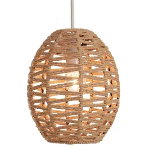 Eenvoudige Oude Stijl Retro Rieten Rotan Plafond Hanglamp Schaduw Zwart Natuurlijke Beige