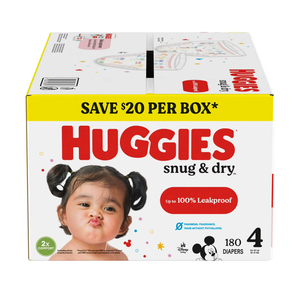 ผ้าอ้อมฮักกี้ส์ ไซส์ 4, ผ้าอ้อมเด็กแบบ Snug & Dry, ไซส์ 4 (22-37 ปอนด์), 180 ชิ้น - Product Image 1