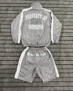 Unisex Custom Full Sleeves Windbreaker <b>Shorts</b> Jacket Set Lightweight Breathable Nylon Activewear for Winter <b>Zip</b> Two Piece Sports - Product Image 4