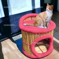 Maison pour animaux de compagnie en bambou de couleur rose mignon luxe doux petit chien assis bambou Cage pour animaux de haute qualité salon maison pour chien en bois