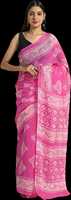 Saree Katun Murni Batik Tangan India & Pakistan untuk Wanita – Sari Cetak Etnik Tradisional untuk Pakaian Pesta dan Santai