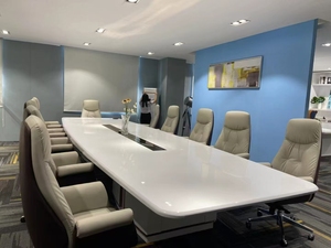 Contemporary Modern Solid Wood Conference Table <b>Large</b> Multi Functional Meeting Room Boardroom <b>Desk</b> with Integrated Cable - Product Image 3