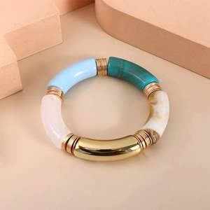 Latest Attractive Bohemian Resin Lucite <b>Elastic</b> Tube Beaded Stretchable Layering Chunky Stack Resin Bangle <b>Bracelets</b> Angel - Product Image 4