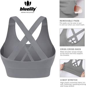 Conjunto de Sujetador deportivo Reversible alto para mujer, espalda cruzada de impacto, con tiras, recortado, acolchado, sin costuras, para entrenamiento, sujetadores de Yoga - Product Image 4